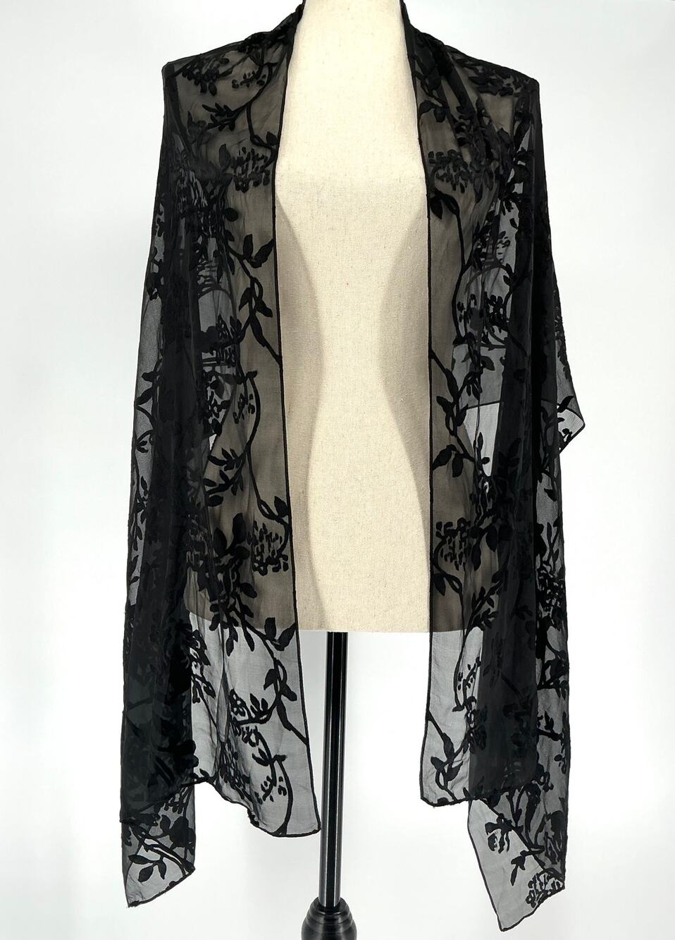 INC Floral Burnout Velvet Wrap Black Sheer One Size NWT Evening Shawl